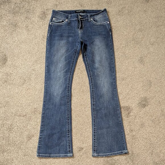 PREMIER BY RUE 21 Curvy Mid-Rise Boot Blue Stretch Denim Bling Jeans; Size 9/10 - Picture 3 of 5